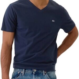 GAP Everyday Soft Logo V-Neck T-Shirt 100% Cotton Men’s XXL Navy Blue NEW